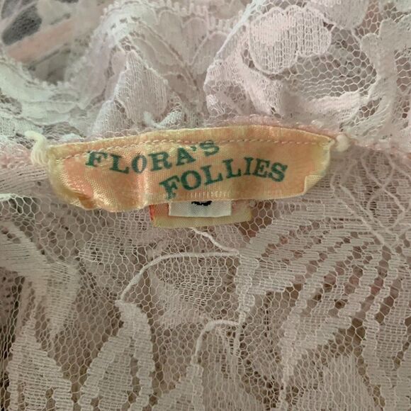 Vintage Floras Follies Lace Robe Bed Jacket S Pink Floral Open Front Ruffles - Picture 6 of 6